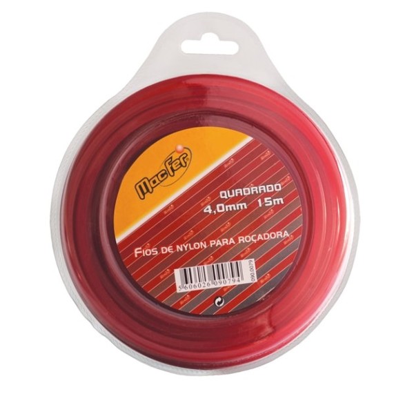 Fio Nylon P/Roçadora Quadrado 4,00mm (Rolo 15mt)
