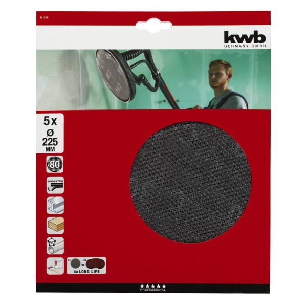 Kit 5 lixas 225mm P/lixadora tetos G80 KWB