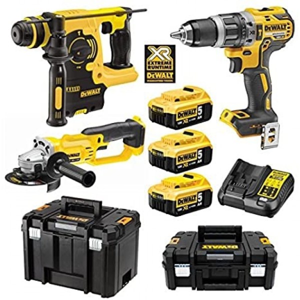 Kit DeWalt XR 18V Aparaf. DCD796P2 + Mart. DCH253N+ Rebarb. DCG412N + Bat. 5 Ah
