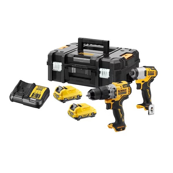 Kit DeWalt XR 12V DCK2111L2T-QW - Berbequim Aparaf. DCD706 + Aparf. Imp. DCF801 + Carregador + 2 baterias 3.0Ah