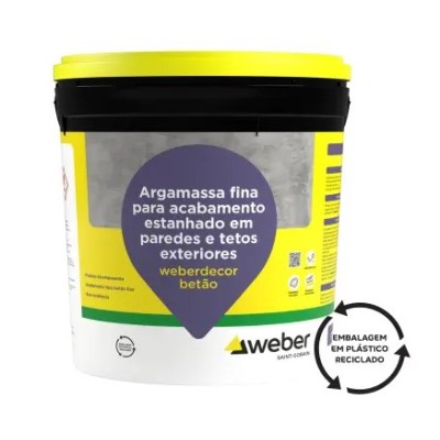 Massa Fina P/Acabam. Paredes e Tectos Int./Ext. Weberdecor Betão Cinza 15kg Balde