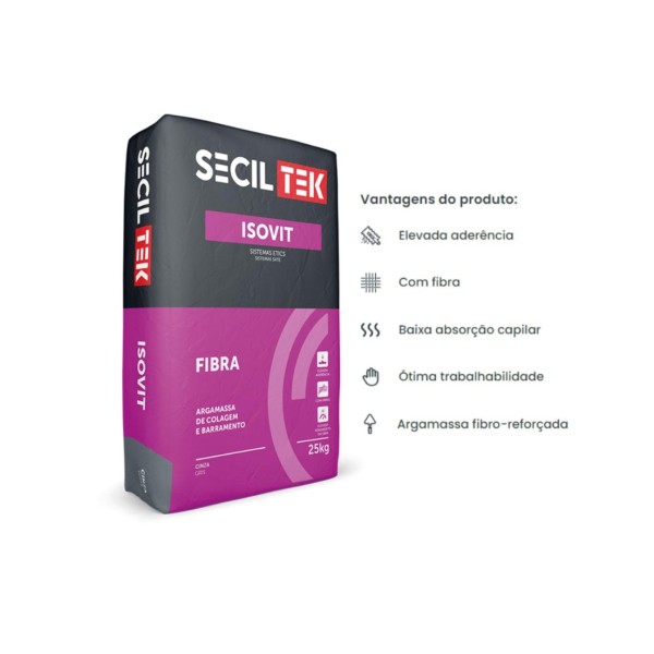 Argamassa Colagem e Barramento Sistema Etics/Capoto SecilTek Isovit Fibra Cinza 25kg 