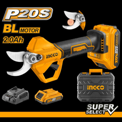 Tesoura Poda Ingco 20V + Bateria 2Ah + Mala