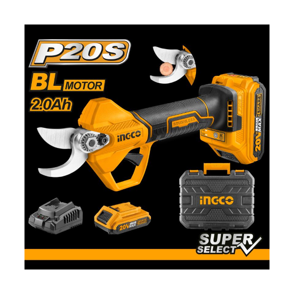 Tesoura Poda Ingco 20V + Bateria 2Ah + Mala