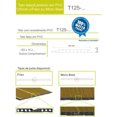 Tecto PVC S/Revest. C/Microbisel 125mm