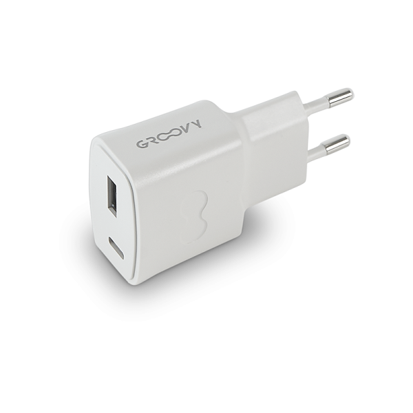 Carregador 2 Portas USB+USB-C P/Telemovel Groovy