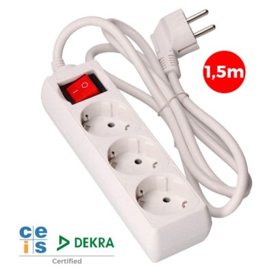 Extenção Electr. 3 Tomadas C/Interrp. 3x1,5mm 3mt Branca