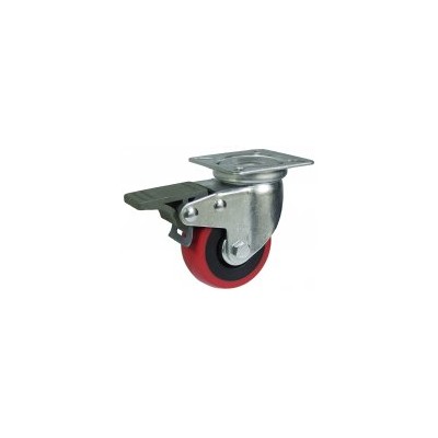 Roda C/Sup. Gir. C/Travão Poliuretano 50 60kg 476/50 FDA POL ROJO