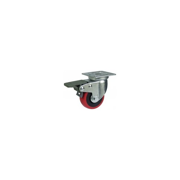 Roda C/Sup. Gir. C/Travão Poliuretano 50 60kg 476/50 FDA POL ROJO