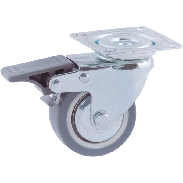 Roda C/Sup. Gir. C/Travão Borracha Cinza 50 45kg 376/50 FDA GTG