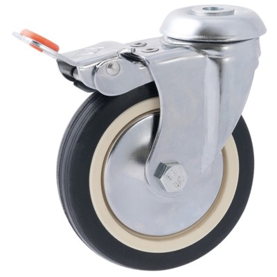 Roda C/Sup. Gir. C/Travão Borracha 125 90kg 2/125 FA GN
