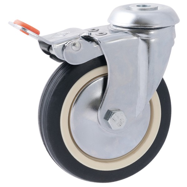 Roda C/Sup. Gir. C/Travão Borracha 125 90kg 2/125 FA GN