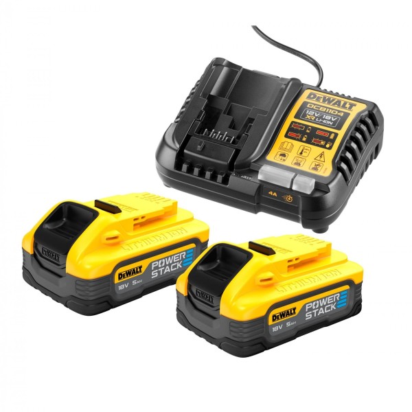 Kit 2 baterias 18V 5.0Ah PowerStack + carregador Ref. DCB1104H2-QW DEWALT